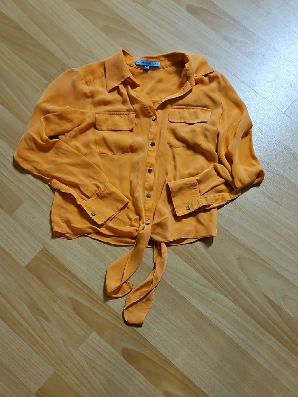 ANTONIO MELANI Melon Orange Sheer Button Blouse